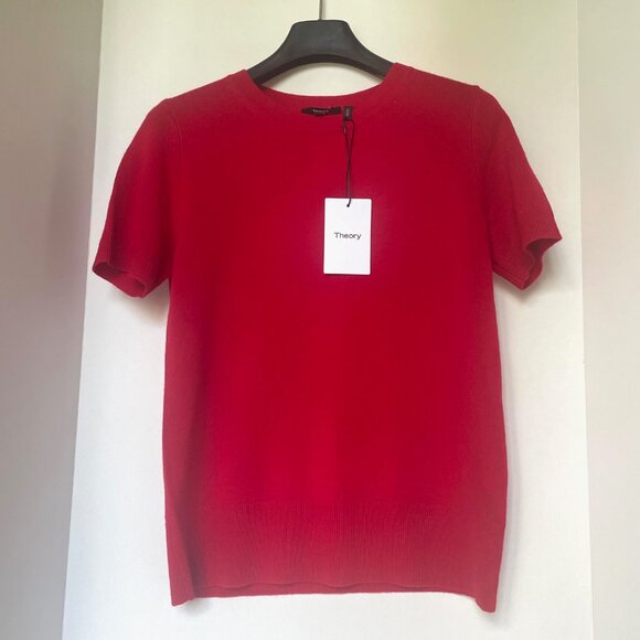 Theory Tolleree Cashmere Sweater Small Red Short Sleeve T-Shirt Top - Picture 1 of 6